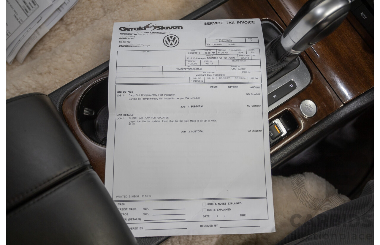 6/2016 Volkswagen Touareg V6 TDI (AWD) 7P MY16 4D Wagon Moonlight Blue Pearlescent Diesel V6 (180kW) 3.0L