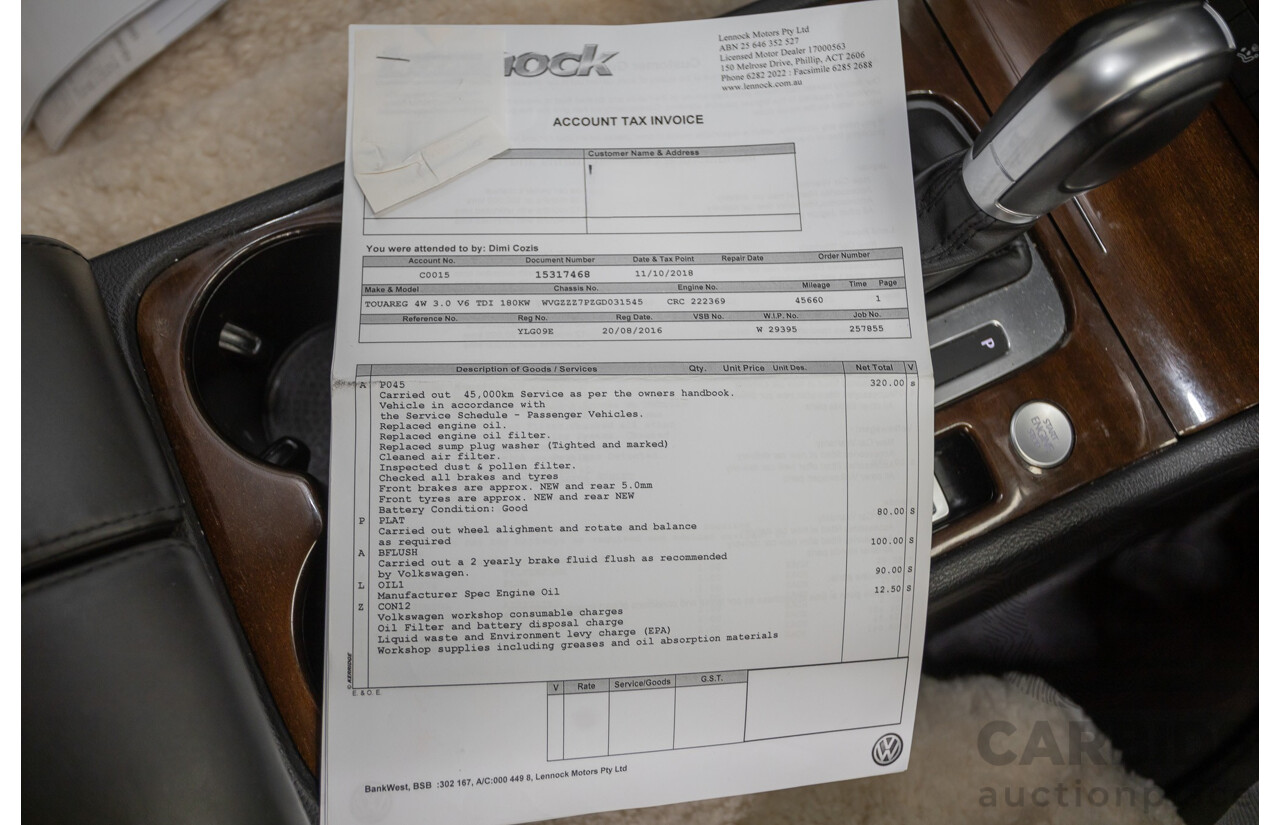 6/2016 Volkswagen Touareg V6 TDI (AWD) 7P MY16 4D Wagon Moonlight Blue Pearlescent Diesel V6 (180kW) 3.0L
