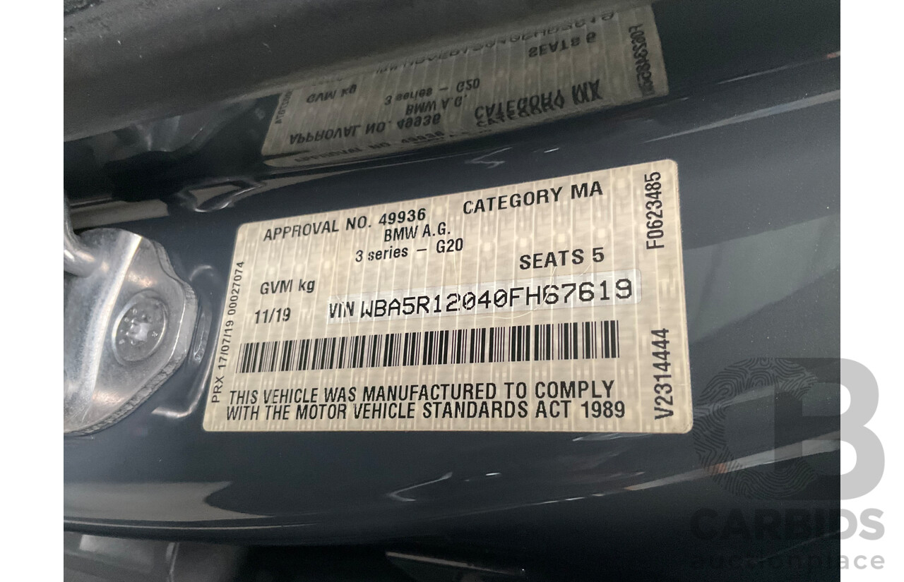 11/2019 BMW 330i M Sport (RWD) G20 MY19 4d Sedan Dravit Grey Metallic Turbo 2.0L