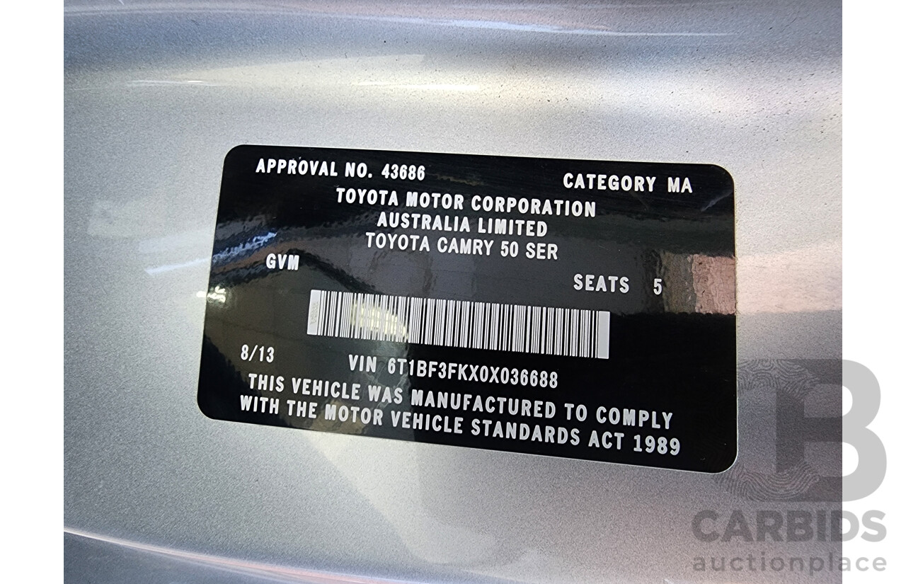 8/2013 Toyota Camry Altise ASV50R 4d Sedan Silver 2.5L