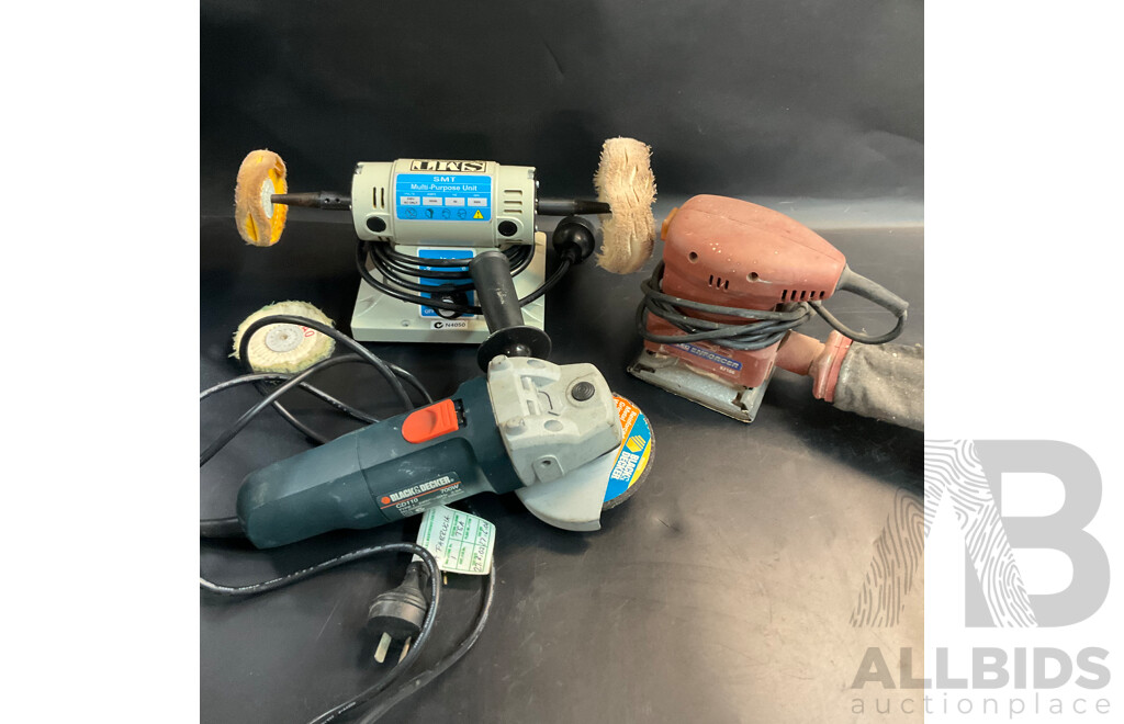 SMT Multi-Purpose Unit and ARLEC KF100 Palm Sander and Black & Decker CD110 Angle Grinder