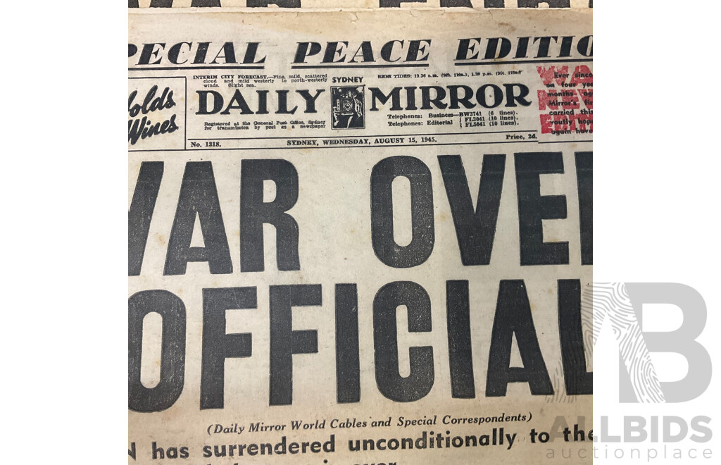 1945 Daily Mirror, Daily Telegraph, the Sun Newspapers, and 1940-45 Australian Army Operations Booklet and the Sunday Morning Herald 1/1/2021 Newspapers