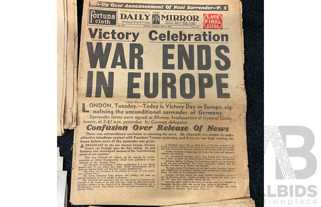 1945 Daily Mirror, Daily Telegraph, the Sun Newspapers, and 1940-45 Australian Army Operations Booklet and the Sunday Morning Herald 1/1/2021 Newspapers