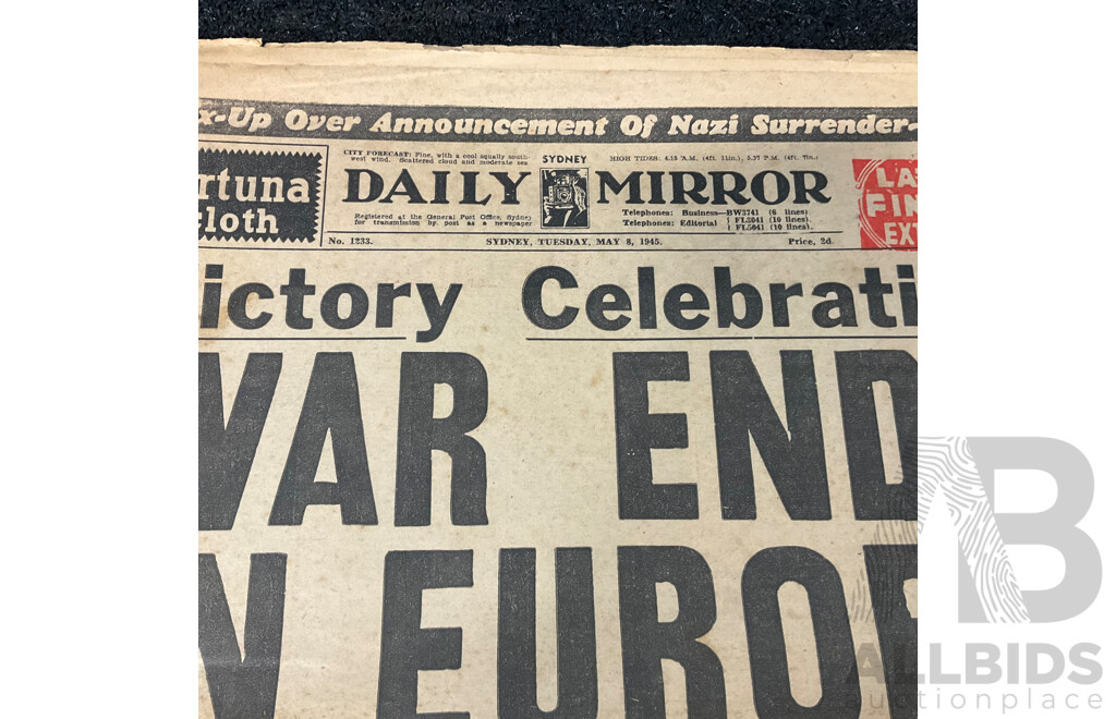 1945 Daily Mirror, Daily Telegraph, the Sun Newspapers, and 1940-45 Australian Army Operations Booklet and the Sunday Morning Herald 1/1/2021 Newspapers