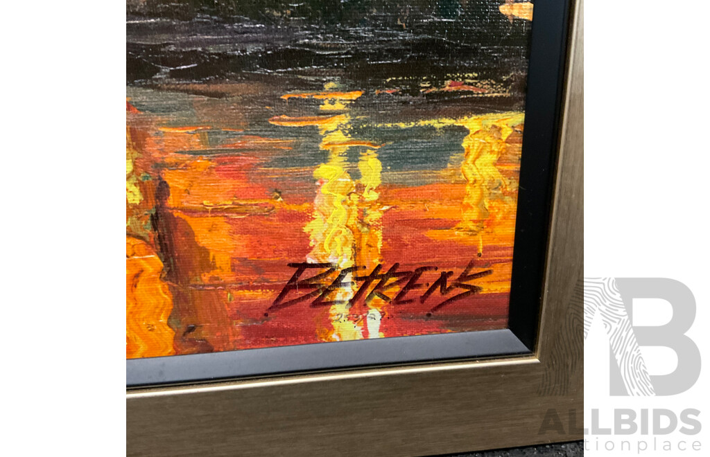 Two BETRENS Framed City View Paintings on Canvas & Guggenheim Postcards with Assorted Painting Tools