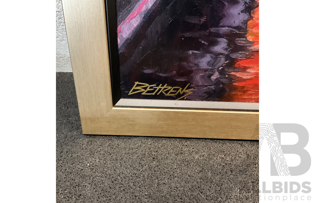 Two BETRENS Framed City View Paintings on Canvas & Guggenheim Postcards with Assorted Painting Tools