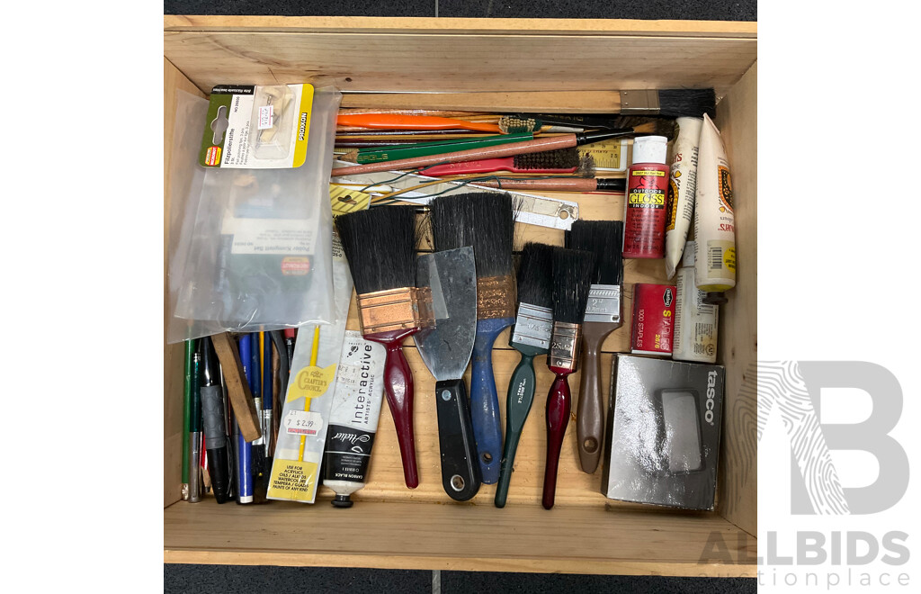 Two BETRENS Framed City View Paintings on Canvas & Guggenheim Postcards with Assorted Painting Tools