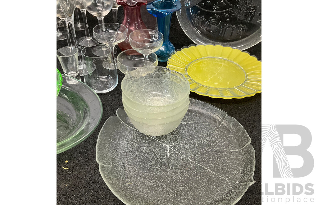 Assorted Glassware - Plates, Various Wine Glasses, Bowls, and More
