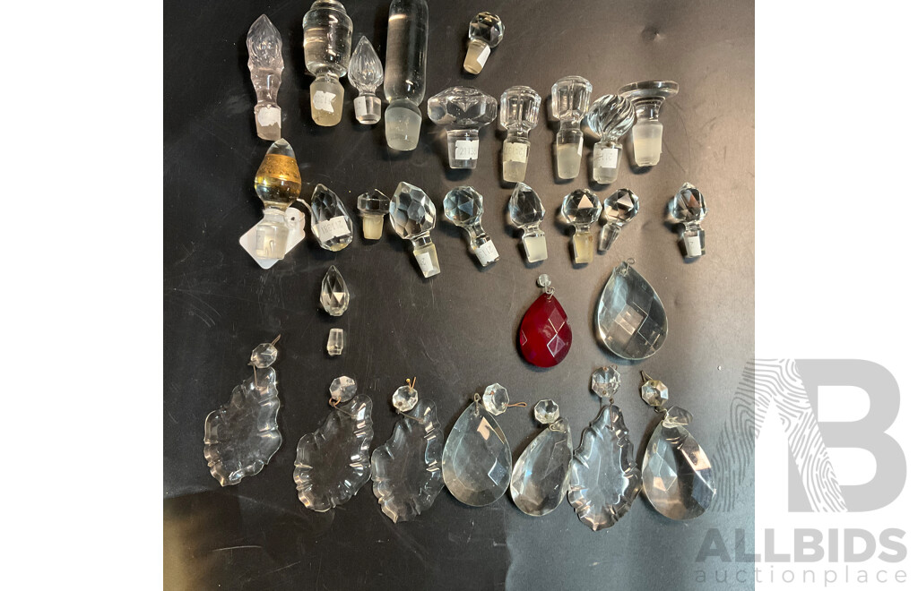 Collection of Chandelier Crystals and Glass Stopper Pieces