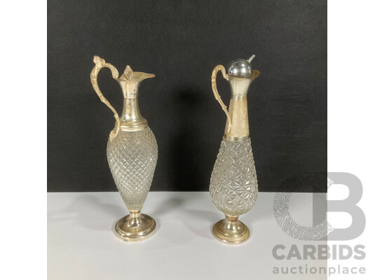 Pair of Norleans Italian Crystal Sliver-plated Decanters
