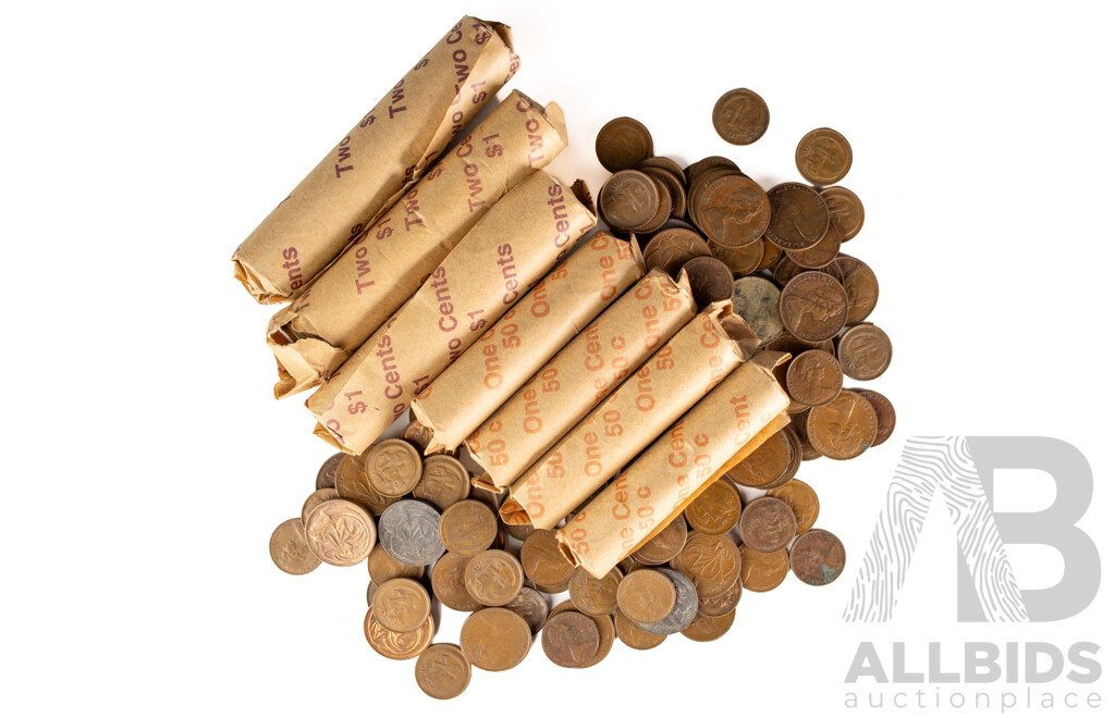 Collection of Australian One and Two Cent Coins Including Some in Rolls, Examples Spanning 1966 to 1988 - Approximately 1.75 Kilograms