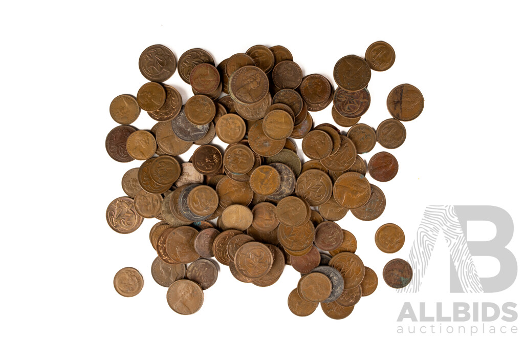 Collection of Australian One and Two Cent Coins Including Some in Rolls, Examples Spanning 1966 to 1988 - Approximately 1.75 Kilograms