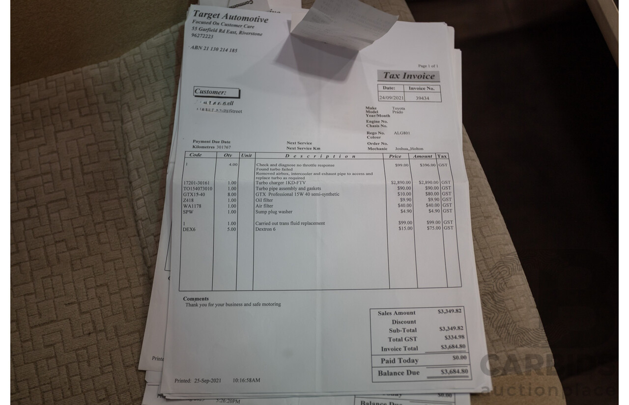 1/2008 Toyota Landcruiser Prado GXL (4x4) KDJ120R 07 UPGRADE 4d Wagon Gold Turbo Diesel 3.0L -8 Seats