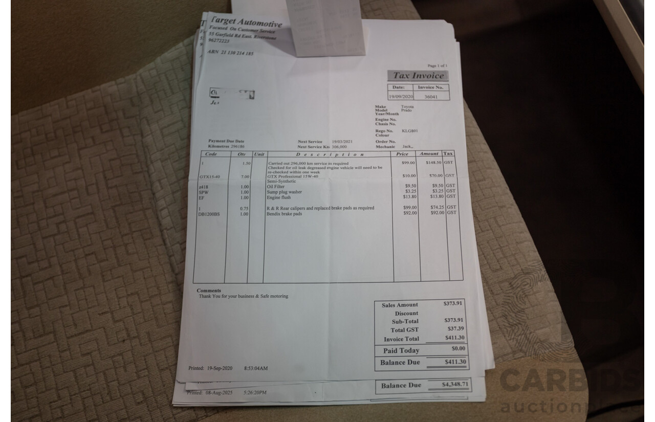 1/2008 Toyota Landcruiser Prado GXL (4x4) KDJ120R 07 UPGRADE 4d Wagon Gold Turbo Diesel 3.0L -8 Seats