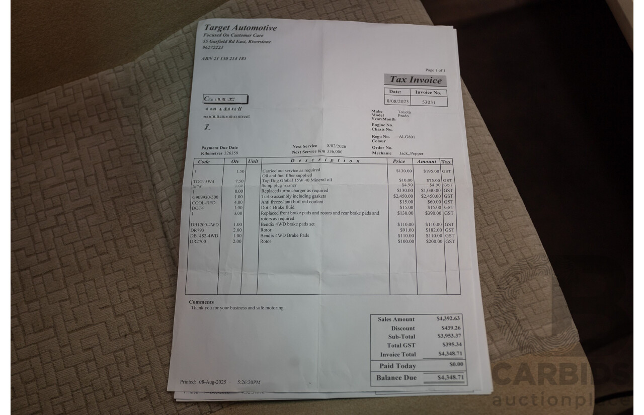 1/2008 Toyota Landcruiser Prado GXL (4x4) KDJ120R 07 UPGRADE 4d Wagon Gold Turbo Diesel 3.0L -8 Seats