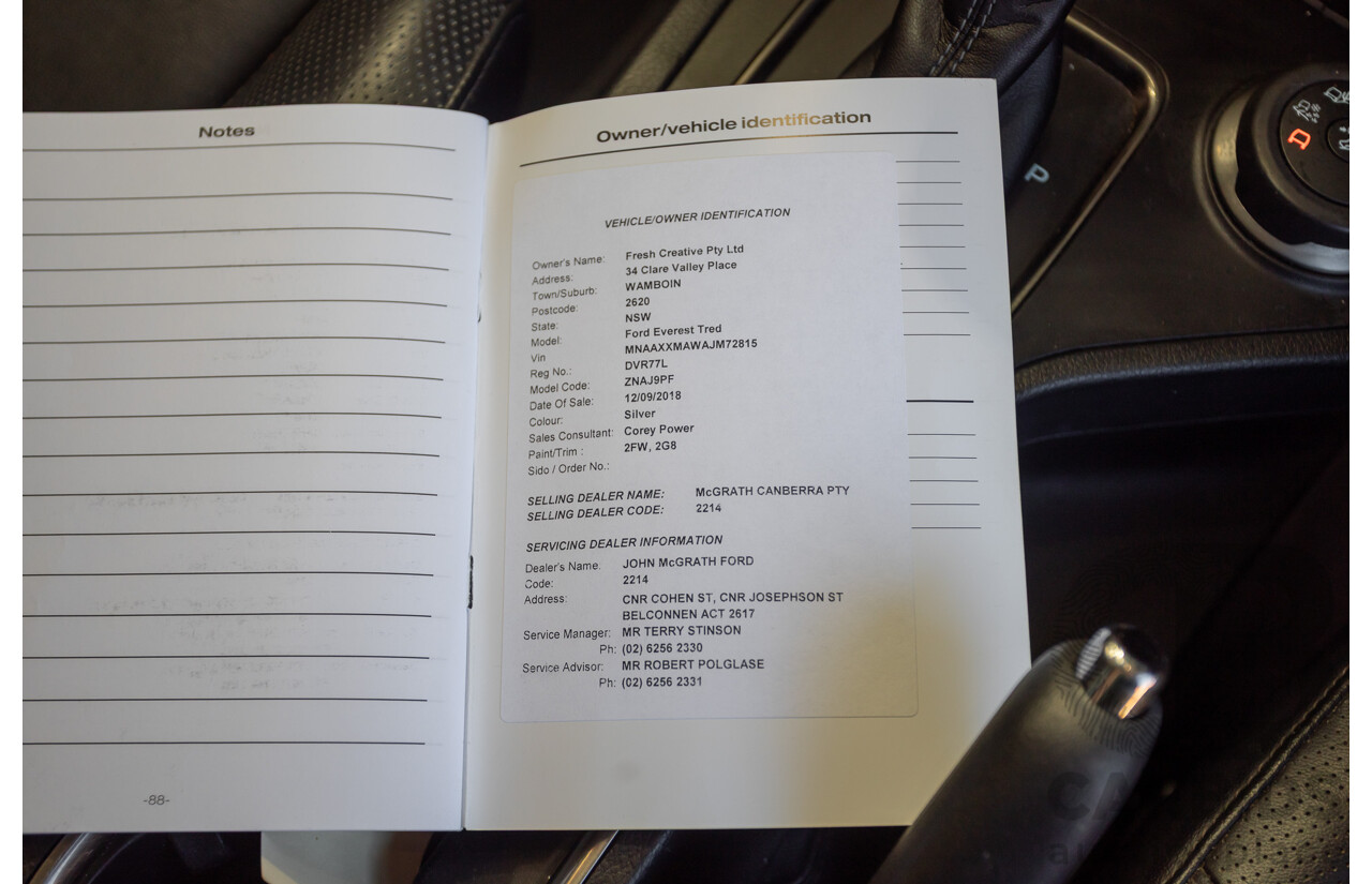 07/2018 Ford Everest Trend (4WD) UA II MY19 4D Wagon Diffused Silver Metallic Twin Turbo Diesel 2.0L - 7 Seats