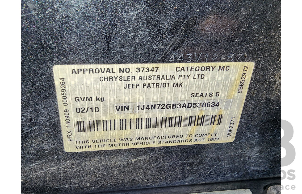 2/2010 Jeep Patriot Sport MK 4d Wagon Black 2.4L