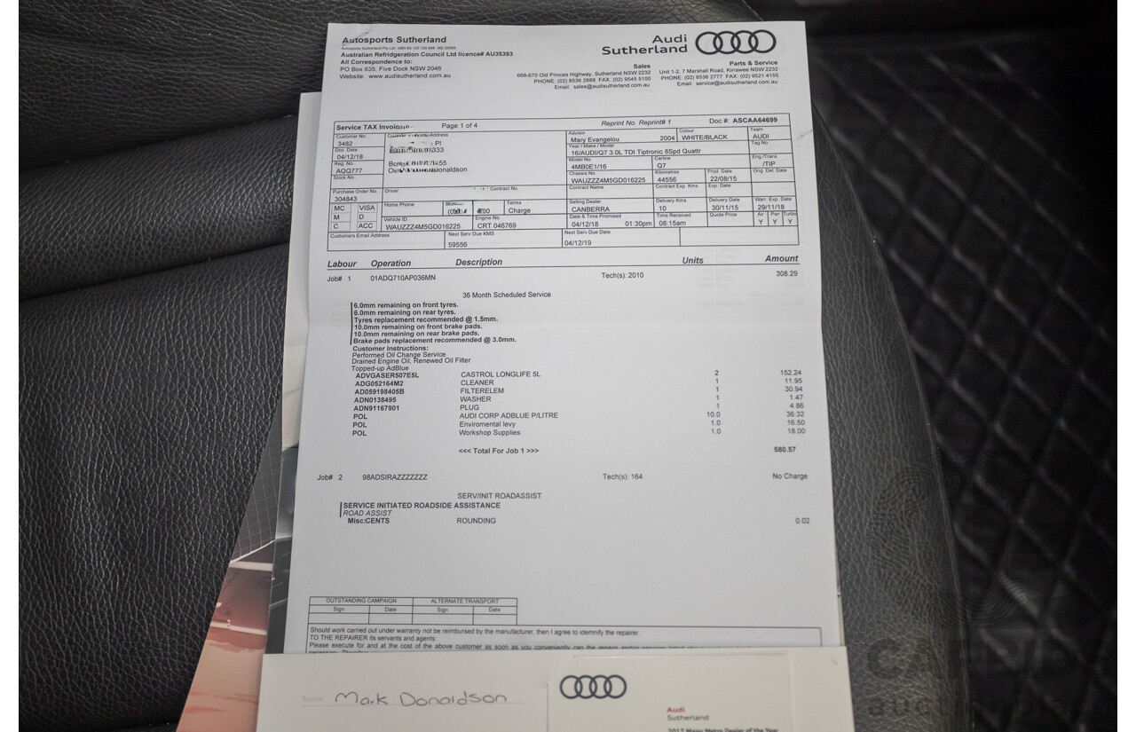 11/2015 Audi Q7 3.0 TDI Quattro (AWD) 4M 4D Wagon Pure White (200kW) Turbo Diesel 3.0L - 7 Seats