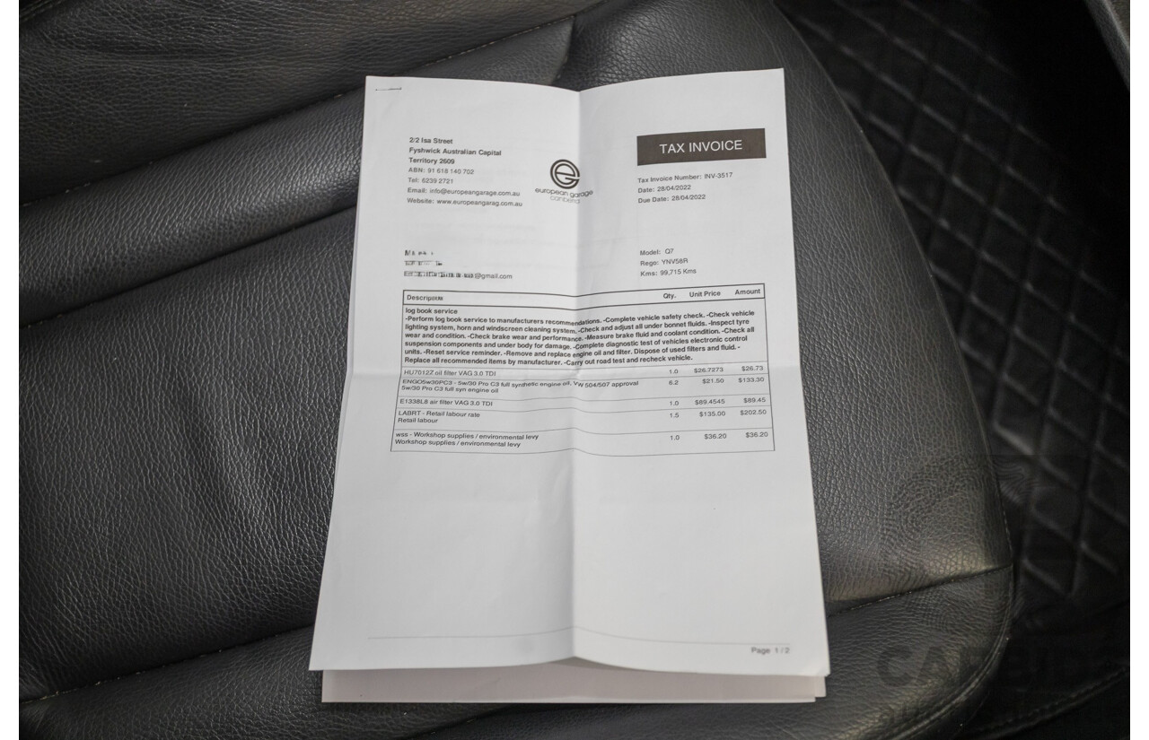 11/2015 Audi Q7 3.0 TDI Quattro (AWD) 4M 4D Wagon Pure White (200kW) Turbo Diesel 3.0L - 7 Seats