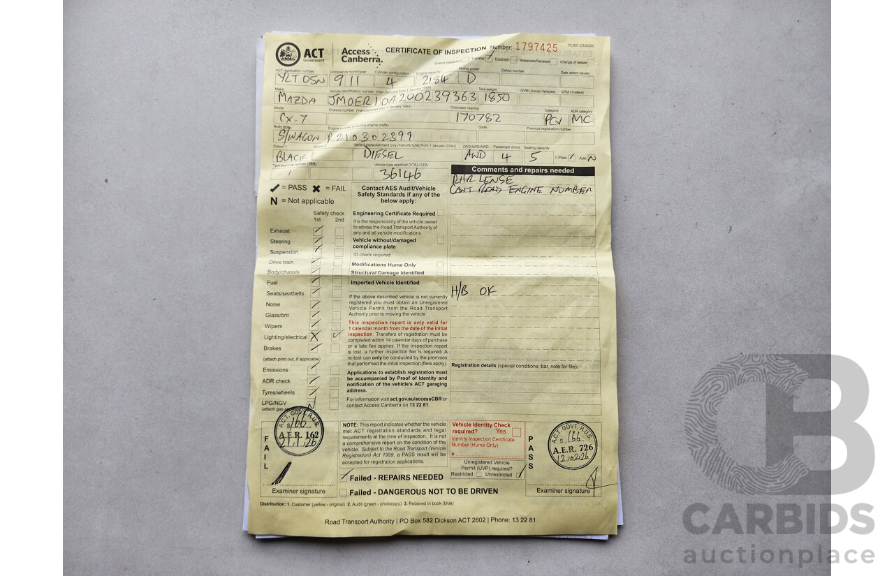 9/2011 Mazda Cx-7 Diesel Sports (4x4) ER MY10 4d Wagon Black 2.2L