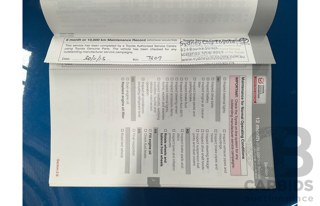 01/2015 Toyota Corolla ASCENT SPORT FWD ZRE182R 5D Hatchback Blue Streak Metallic 1.8L