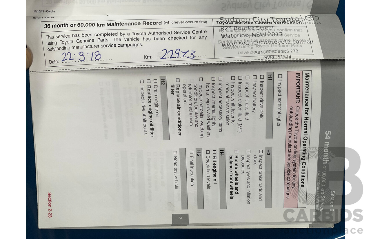 01/2015 Toyota Corolla ASCENT SPORT FWD ZRE182R 5D Hatchback Blue Streak Metallic 1.8L