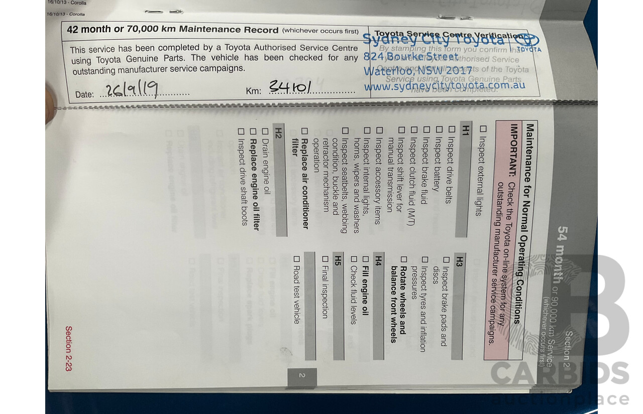 01/2015 Toyota Corolla ASCENT SPORT FWD ZRE182R 5D Hatchback Blue Streak Metallic 1.8L