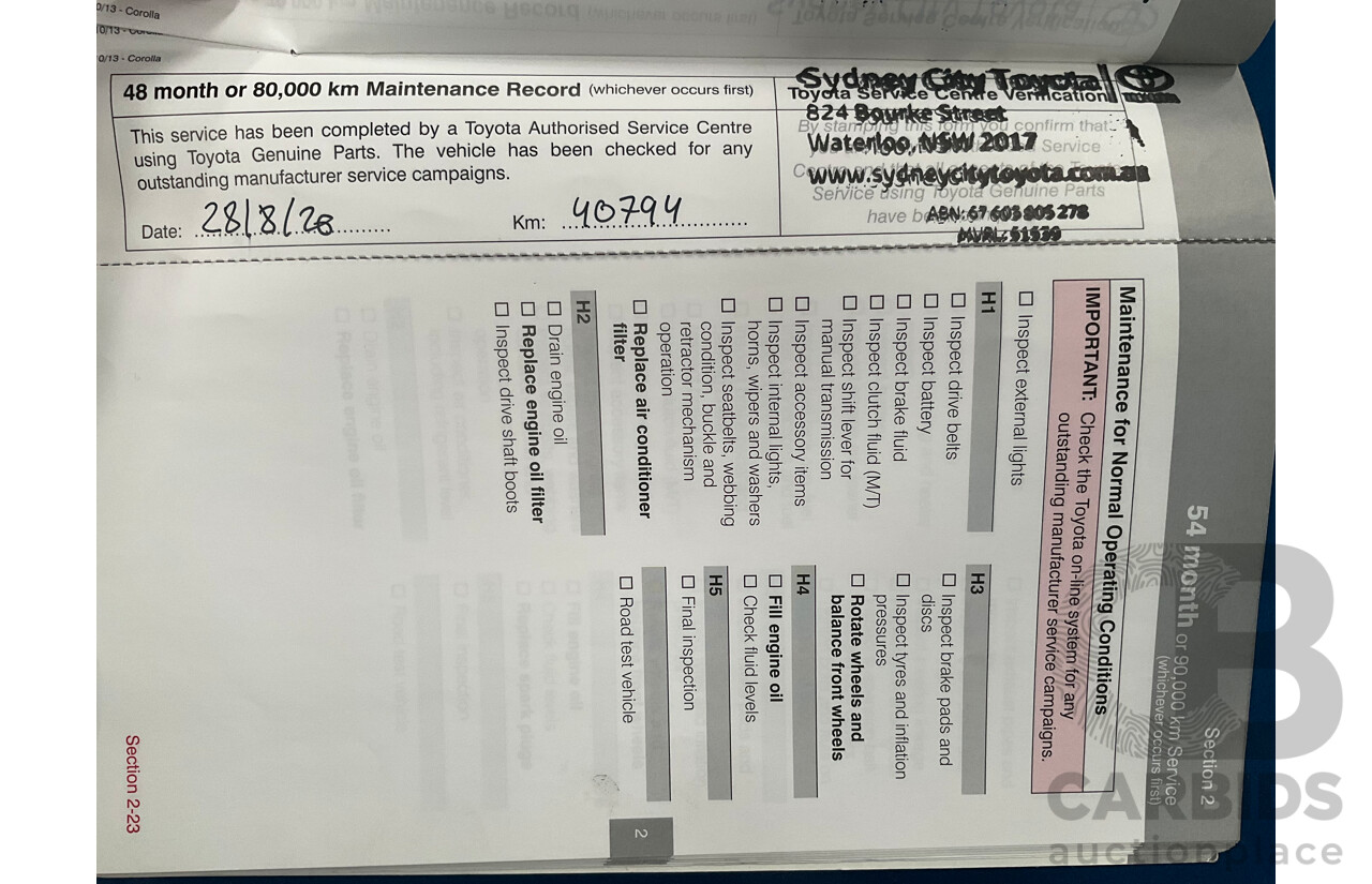 01/2015 Toyota Corolla ASCENT SPORT FWD ZRE182R 5D Hatchback Blue Streak Metallic 1.8L