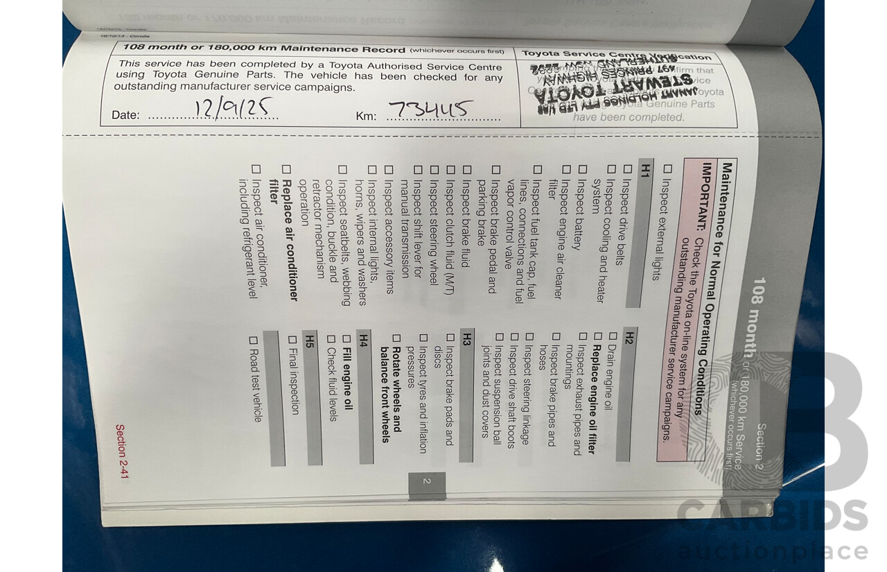 01/2015 Toyota Corolla ASCENT SPORT FWD ZRE182R 5D Hatchback Blue Streak Metallic 1.8L