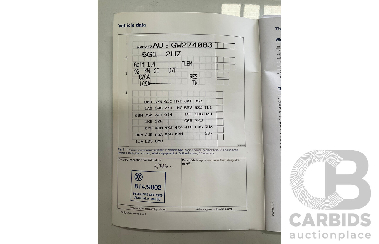 05/2016 Volkswagen Golf 92 TSI (FWD) AU MY16 5d Hatchback Pure White Turbo 1.4L