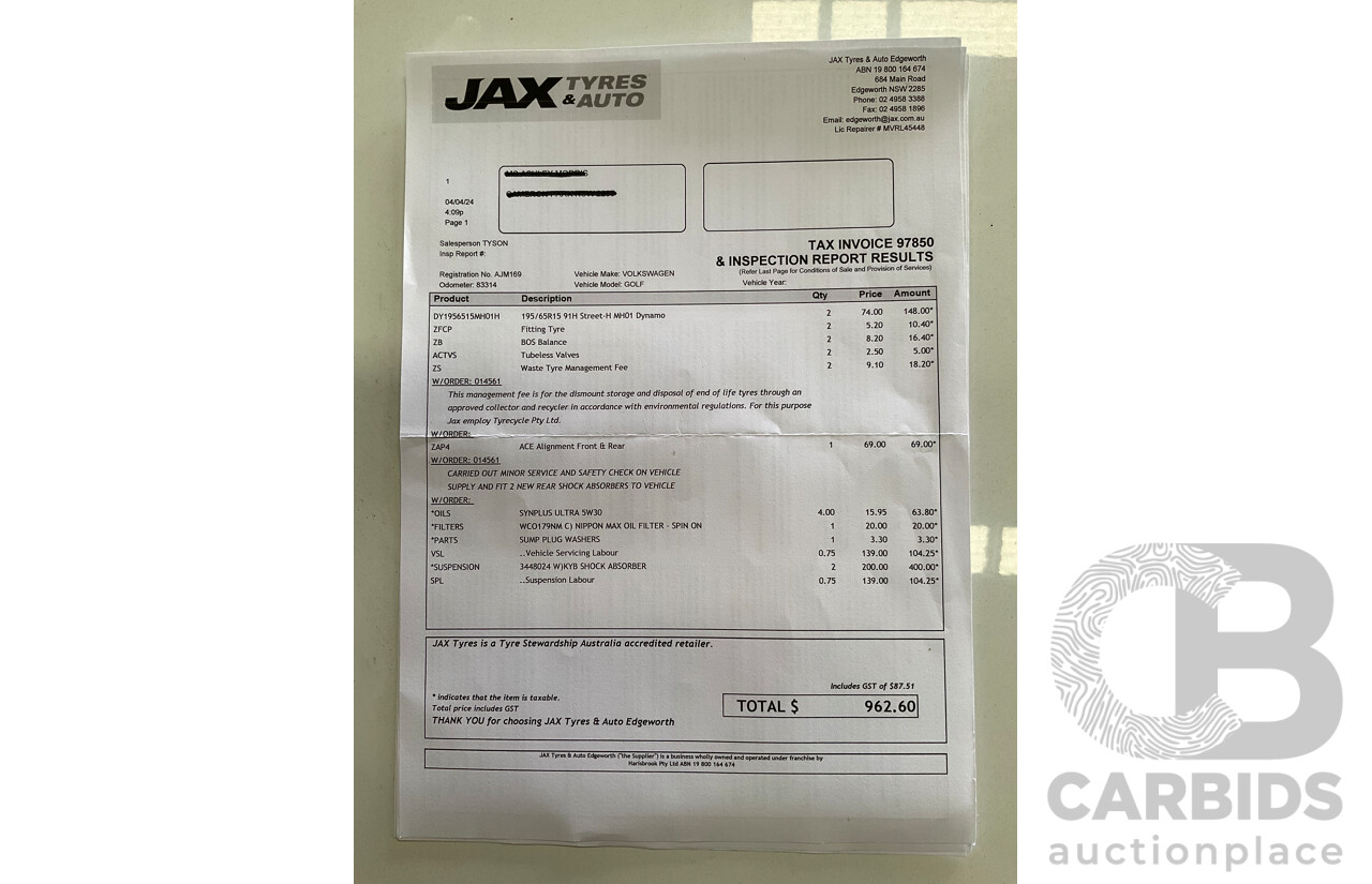 05/2016 Volkswagen Golf 92 TSI (FWD) AU MY16 5d Hatchback Pure White Turbo 1.4L