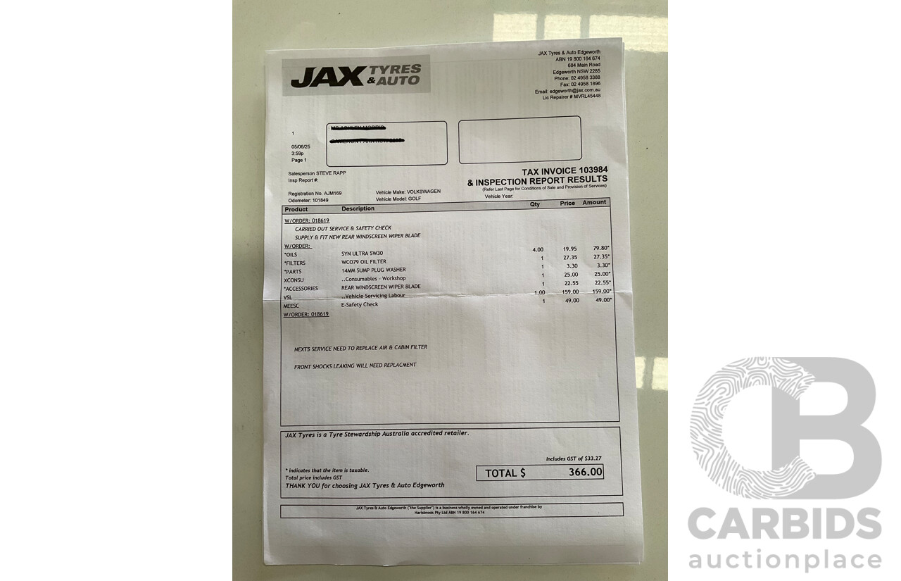 05/2016 Volkswagen Golf 92 TSI (FWD) AU MY16 5d Hatchback Pure White Turbo 1.4L