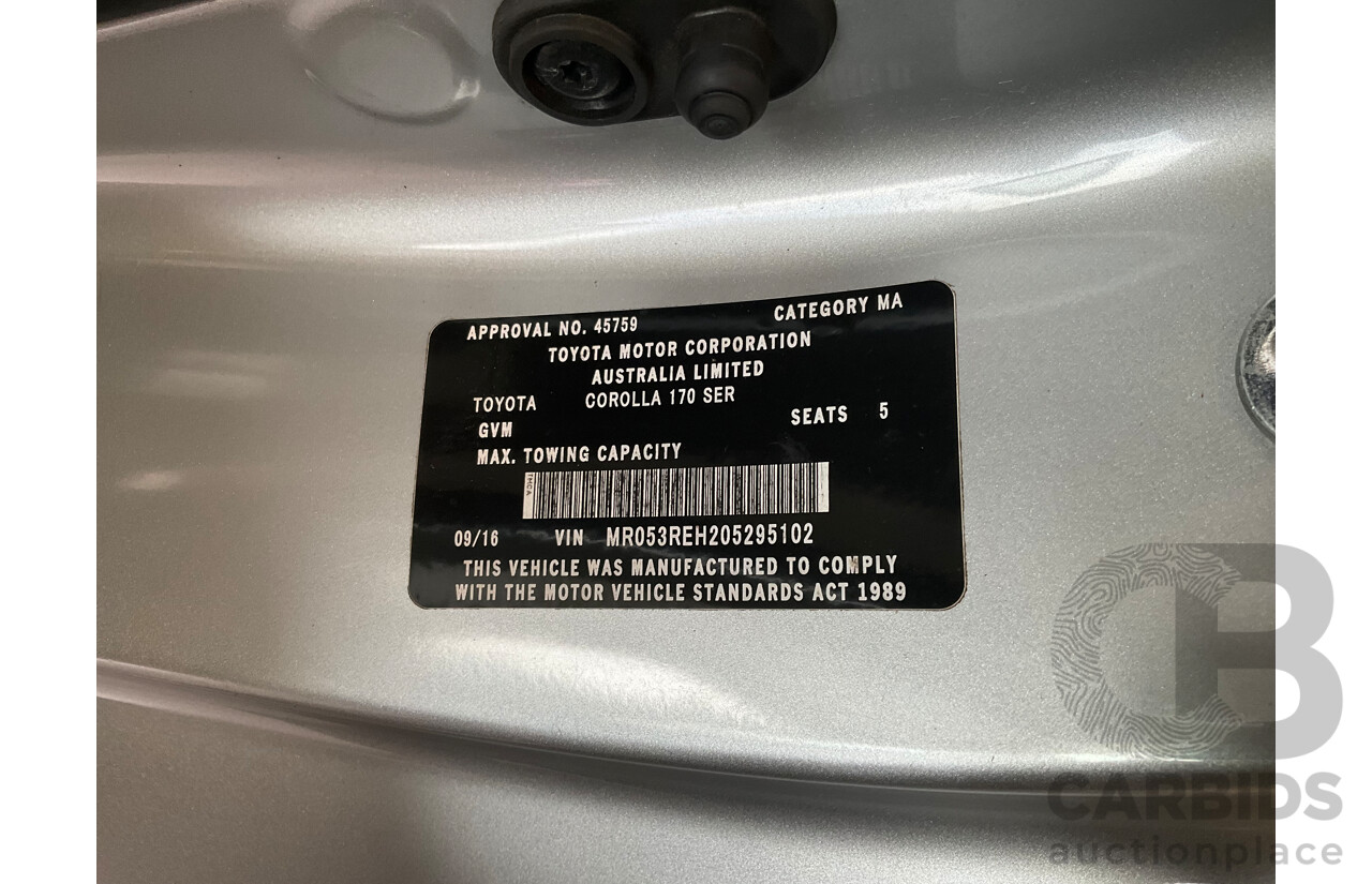 09/2016 Toyota Corolla Ascent (FWD) ZRE172R 4d Sedan Classic Silver Metallic 1.8L