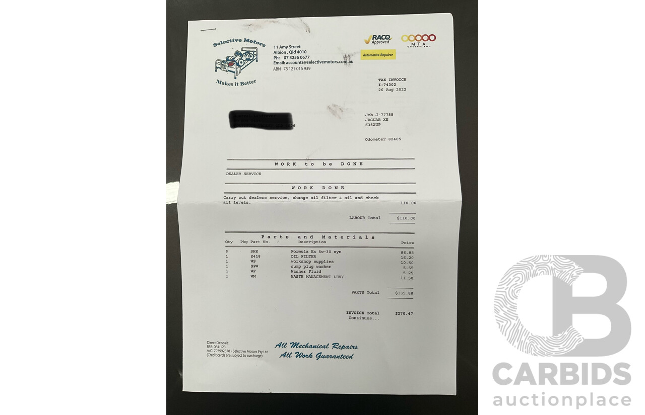 09/2015 Jaguar XE 25t Portfolio (RWD) 4d Sedan Tempest Grey Metallic Turbo 2.0L