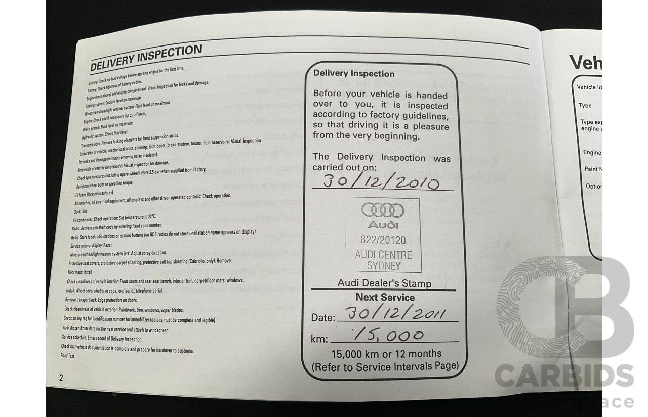 12/2010 Audi A5 2.0 TFSI 8T 2d Cabriolet Ibis White Turbo 2.0L