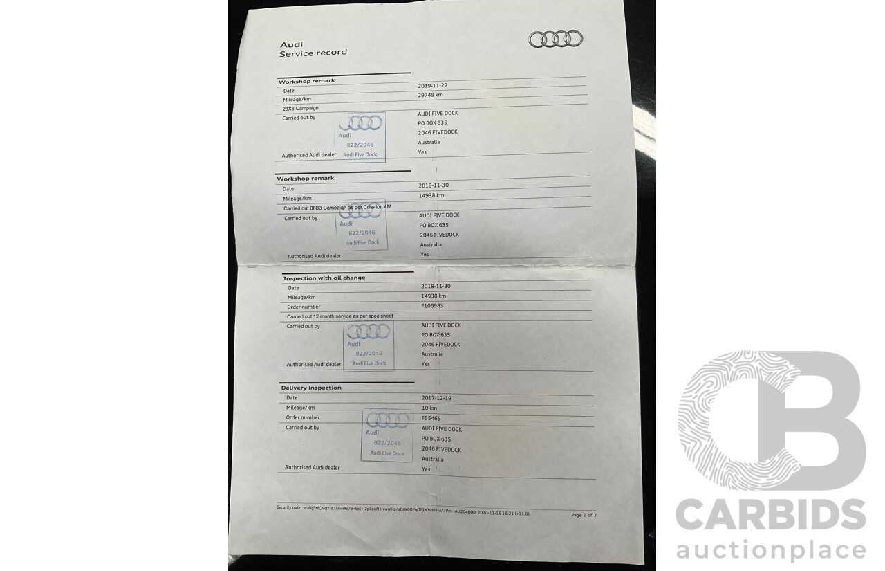 11/2017 Audi Q7 3.0 TDI Quattro (160kW AWD) 4M MY18 4d Wagon Orca Black Metallic Turbo Diesel V6 3.0L
