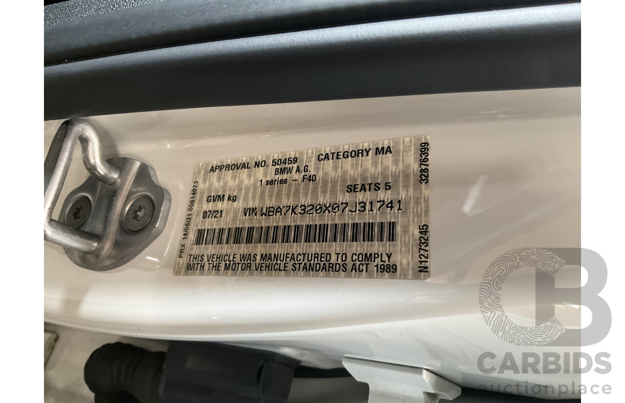 07/2021 Bmw 118i M Sport (FWD) F40 5d Hatchback Alpine White Turbo 1.5L