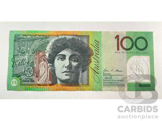 1661053 · Australian 2014 One Hundred Dollar Note, Stephens/Parkinson R622bl, Last Prefix JK 14854154