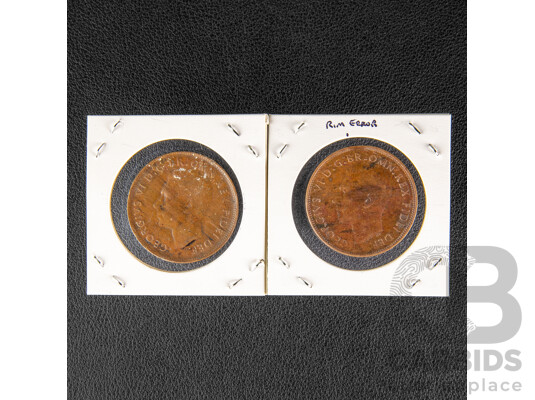 Australian 1952 Error Pennies Including Planchet/Rim Error and Diecrack
