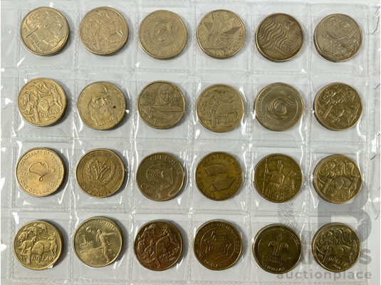Australian Set of Fifty Five Circulating One Dollar Coins, Consecutive 1984 to 2026, Lacking 2021 Mob of Roos and 2016 Fifty Years Decimal Currency with Two 2026 Two Dollar Coins, Bluey for Real Life and Bingo/Hooray