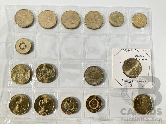 Collection of Australian Commemorative One and Two Dollar Coins Spanning 2017 to 2026 Including Eleven 2019 Coin Hunt, Fourteen 2021 Coin Hunt, Sixteen 2022 Coin Hunt, Ten 2023 Aussie Big Things, 2023 Matildas Set and More