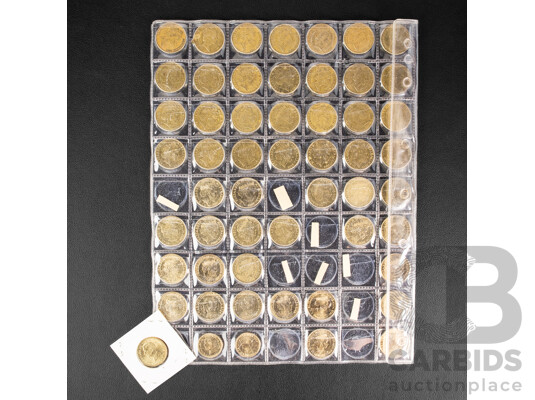 Australian Set of Fifty Five Circulating One Dollar Coins, Consecutive 1984 to 2026, Lacking Six Coins with Two 2026 Two Dollar Coins, Bluey for Real Life and Bingo/Hooray