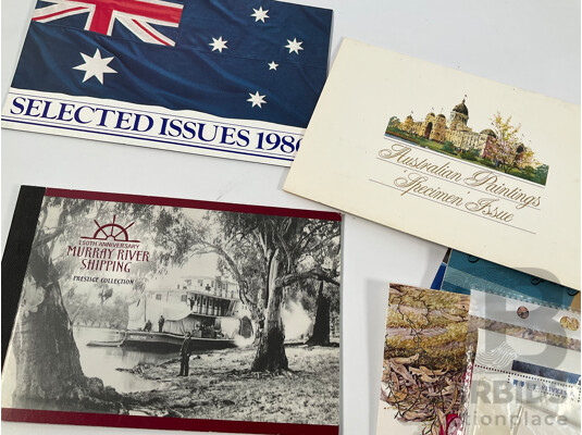 Collection of Vintage Australian and International Sports Themes Stamp Packs, Mint Stamps, and First Day Covers Including Australian Paintings Specimen Issue, 1980 Selected Issues, QE2 Lettercard Overprint, Aerogrammes, 1956 Qantas Athens to Australia