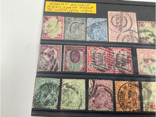 Collection of Antique Great Britain Stamps Including QV Half Penny to Sixpence, KEVII 1902 to 1912, KGV 1934 Ten Shillings Indigo
