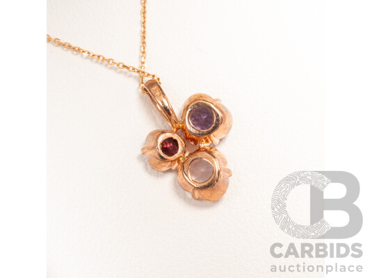 18ct Rose Gold Necklace & 9ct Rose Gold Pendant with Quartz, Garnet and Amethyst - 2.26gms