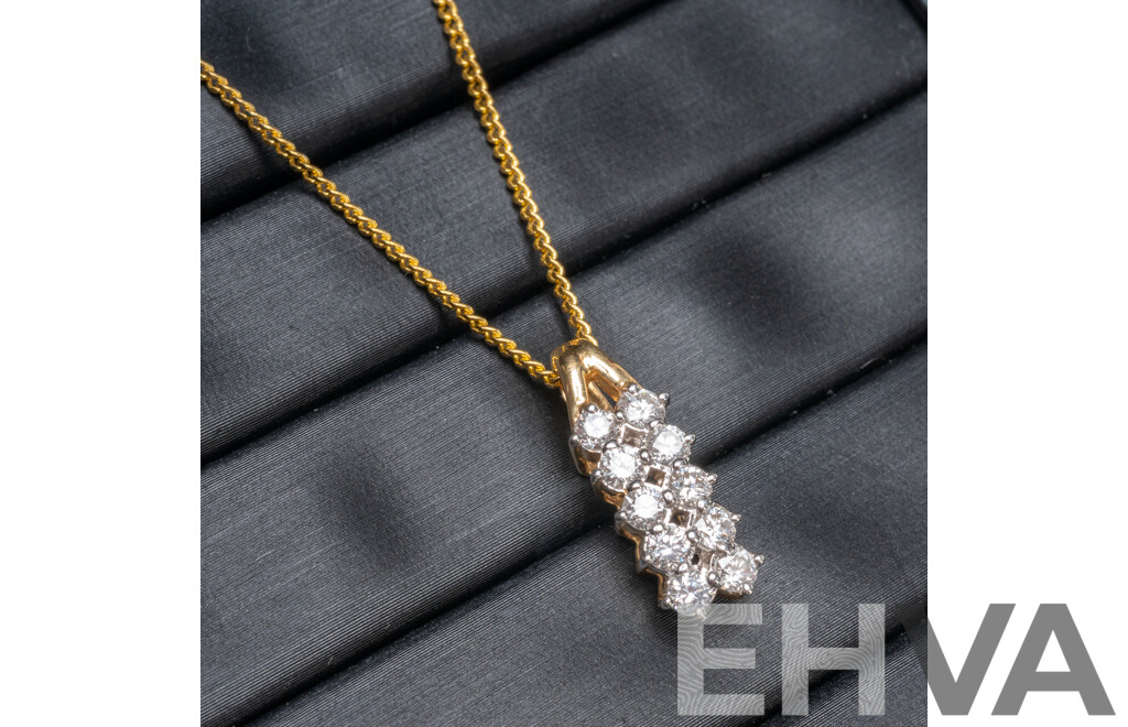 18ct Yellow Gold Diamond Pendant with Gold Tone Necklace - 1.89gms