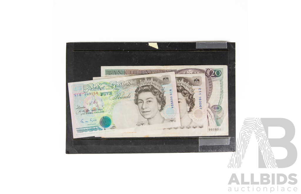 United Kingdom Banknotes Including Twenty Pound, Three 1992 Ten Pound, Two Five Pound, Netherlands Ten Gulden Note