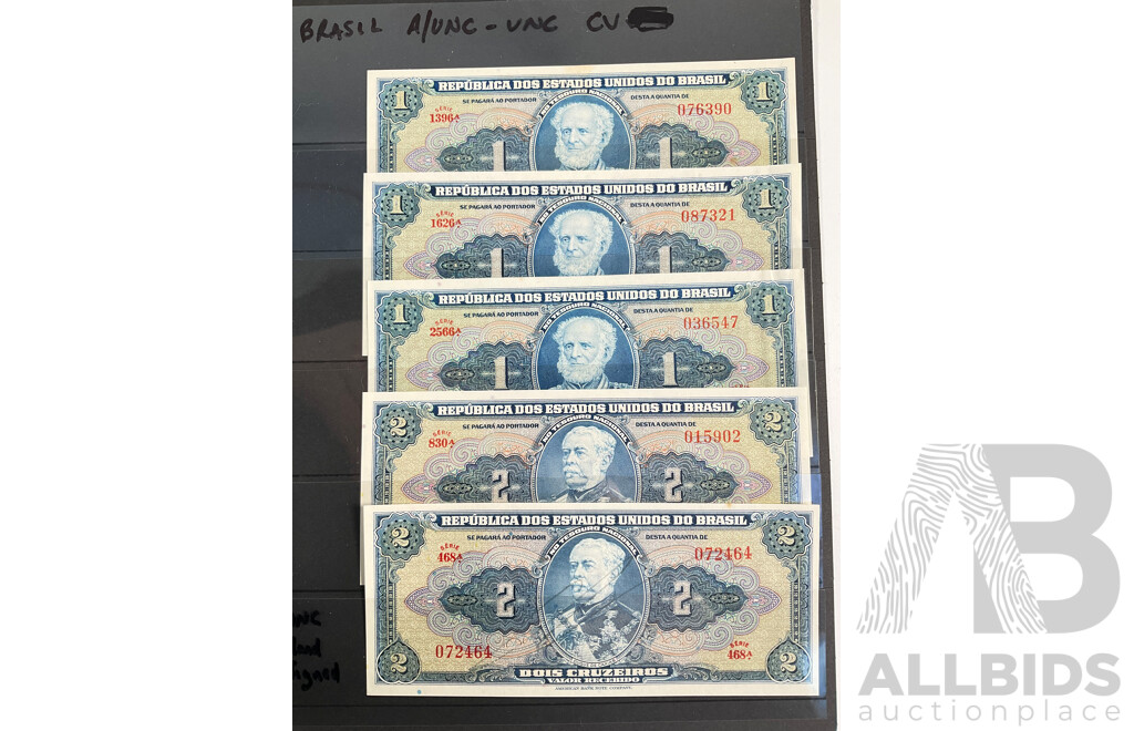 Collection of Vintage Brazil Banknotes Including Overprints and Hand Signed Inspected