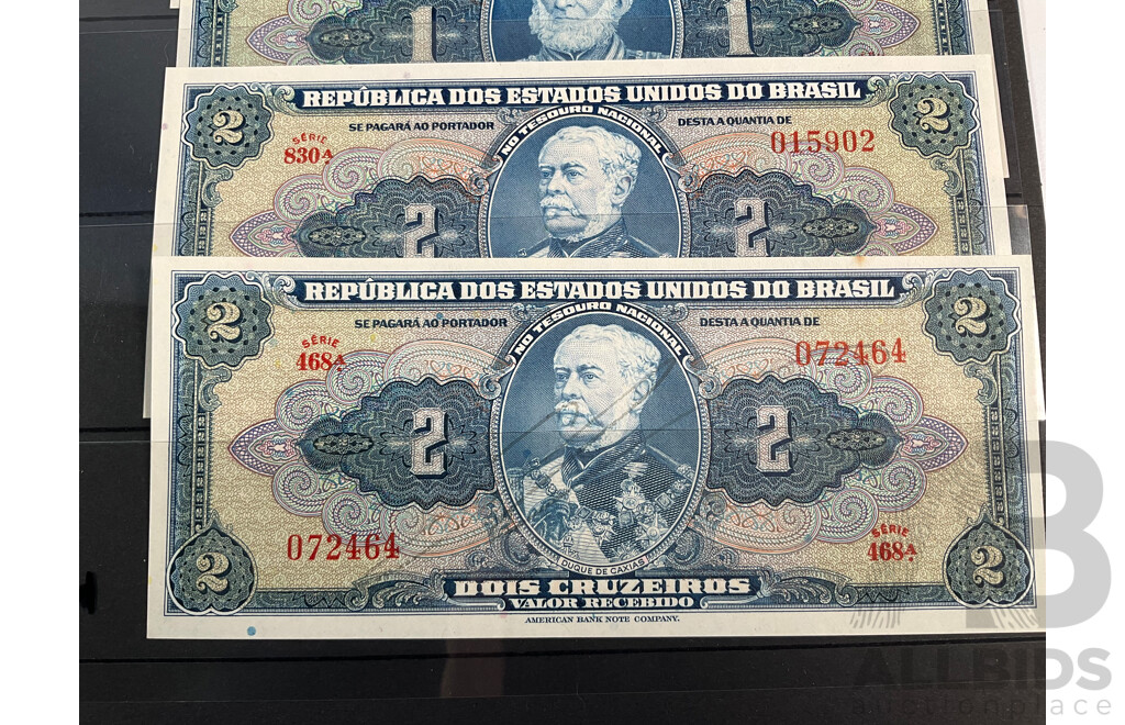 Collection of Vintage Brazil Banknotes Including Overprints and Hand Signed Inspected