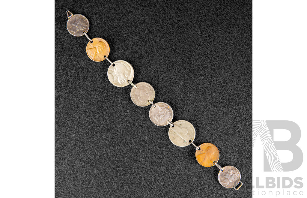 Vintage Coin Bracelet Crafted From Australian, New Zealand and US Coins